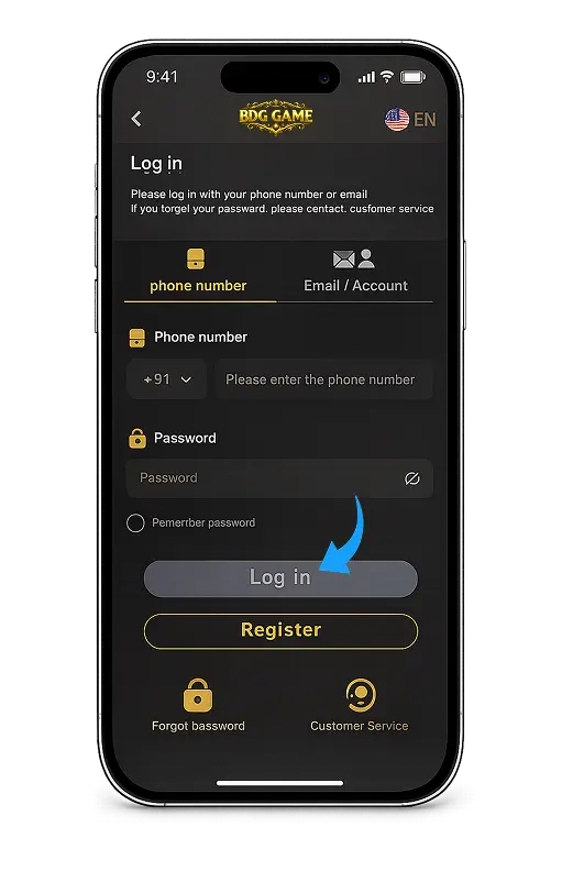 BDG Game – Log in with phone or email